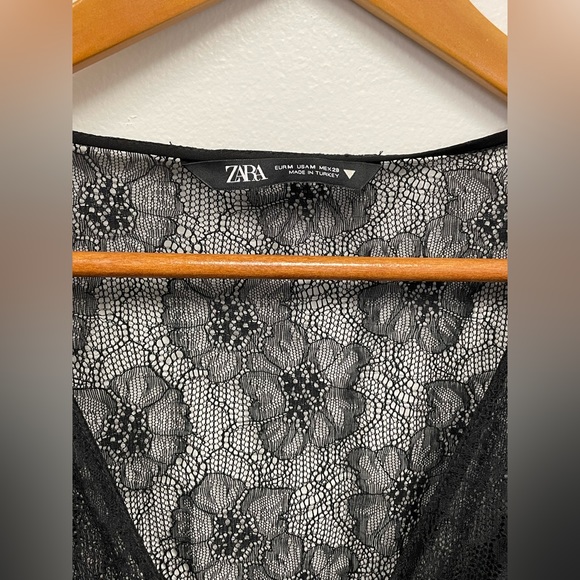 {Zara} sheer black lace blouse Women's size M kp - Picture 2 of 5